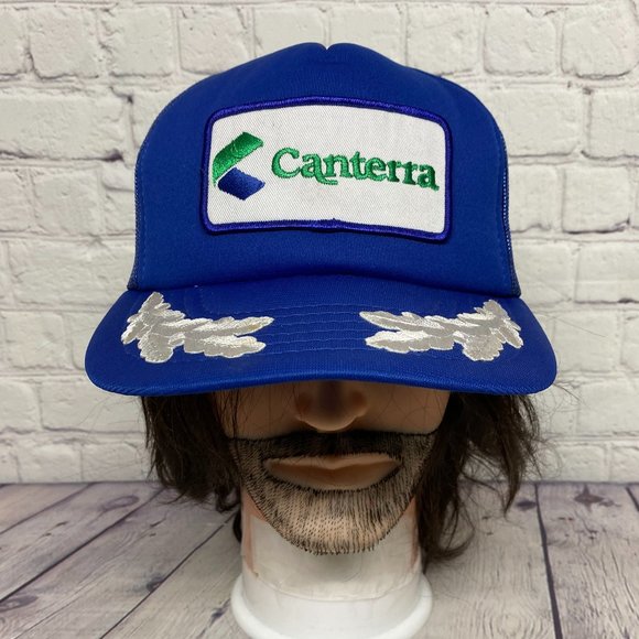 Vintage Trucker Hat Mesh Leaf Blue CANTERRA Embroidered Logo Patch One Size All - Picture 1 of 11
